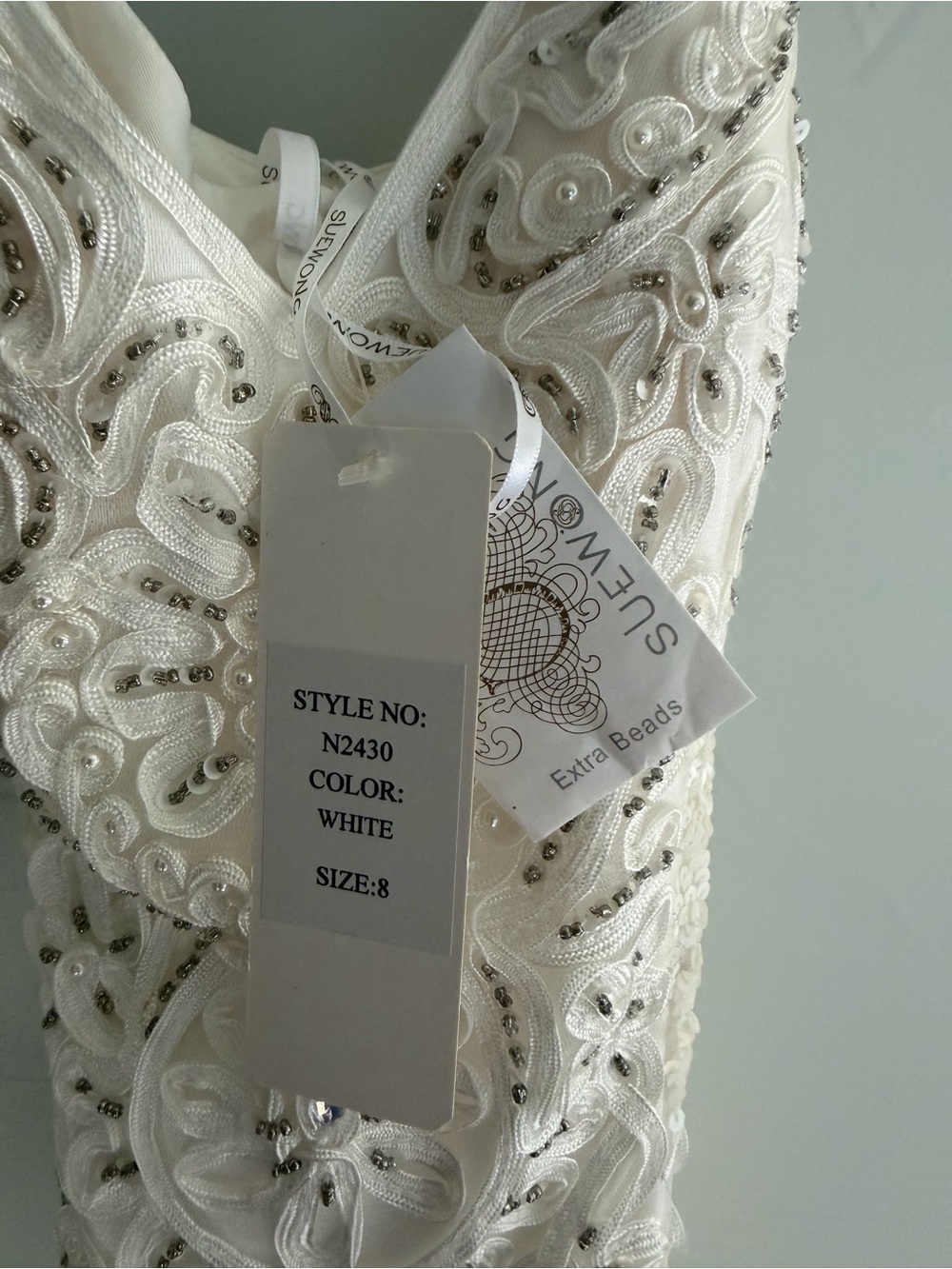 Sue Wong Ivory Beaded Wedding Gown, New With Tags and Extra Beads, Size 8 - Picture 3 of 4